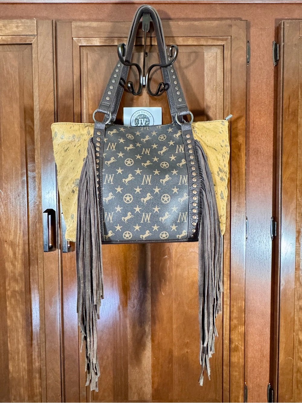 Montana Western West Conceal Carry Suede Fringe Calf Hair Shoulder Tote Bag
